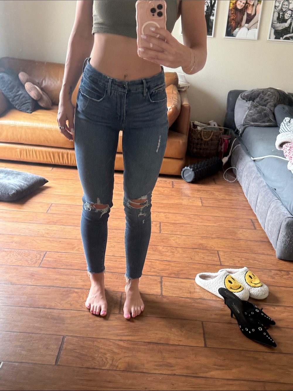 High-Rise Distressed Skinny Jeans - Blue